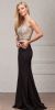 Bejeweled V-neck Mesh Top Fit-n-Flare Long Skirt Prom Dress in Black